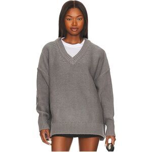 Free People Alli V-neck Sweater in Titan Grey Size Medium $148
